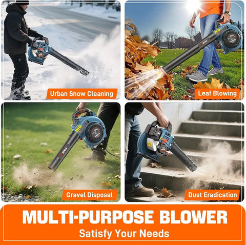 Multi-purpose blower used for urban snow cleaning, leaf blowing, gravel disposal, and dust eradication.