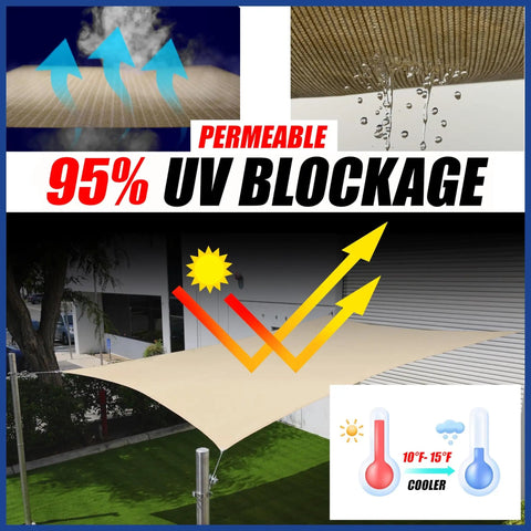 16x16 Ft Sand Shade Sail Sun Shield UPF50 Square Canopy For Patio And Carport Water And Air Permeable UV Resistant Heavy Duty