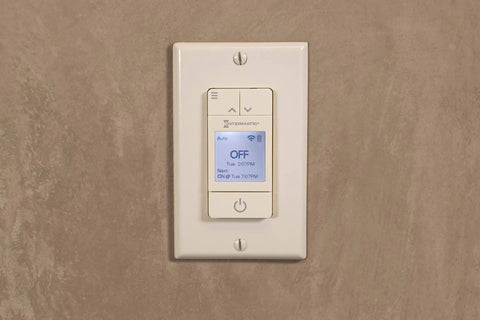 Ascend Smart 7 Day Programmable WiFi Timer 120V 15A Remote Access No Hub Required Easy App Setup shown on wall