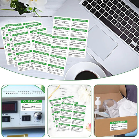 Laminating Calibration Labels 2x1 Inch Waterproof Write On Stickers For Easy NIST ISO 9000 Compliance, Audit Ready Calibration Records, Durable Weatherproof Labels For Industrial Equipment on laptop and tools