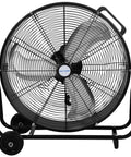 Industrial Drum Fan 8100 CFM High Velocity, Heavy Duty Tilt-Head Metal Shop Fan with wheels for garage cooling, black metal frame