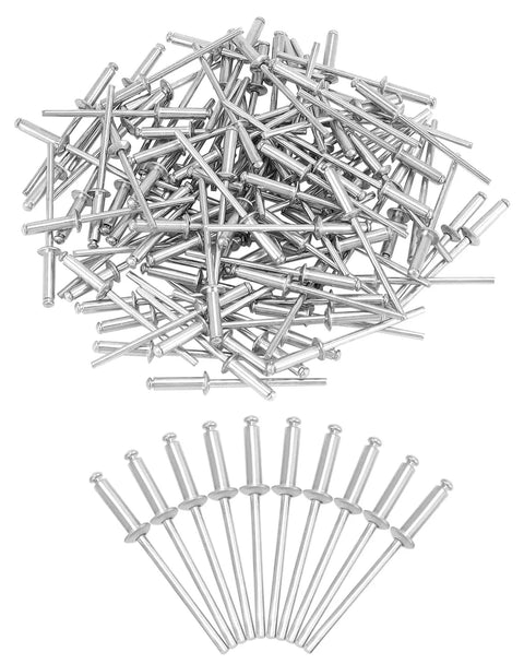 Aluminum Blind Rivet Kit Pack 500 Pieces Size One Eighth By Half Inch 3.2 By 12 Millimeter Silver Rivets Assortment
