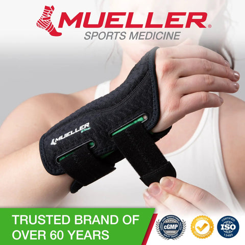 Person adjusting Green Fitted Left Wrist Brace With One Hand Cinch, breathable mesh, designed for 8-10 inch wrists.