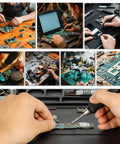 Hands using M170 Silicone Soldering Mat 17.3 By 12.2 Inches Heat Resistant With Eight Function Zones Magnetic Soldering Pad for electronics repair