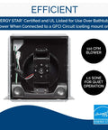 Interior of Bluetooth Ventilation Fan With Built In Dual High Fidelity Speakers For Bathroom Or Room Up To 105 Sq Ft, showing 110 CFM blower and ENERGY STAR logo.