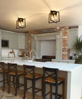 Three Light Black Ceiling Light Fixture, Farmhouse Industrial Matte Black Finish in modern kitchen, open frame design visible