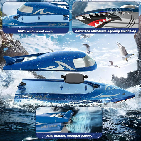 High Speed Predator Hull RC Boat For Kids And Adults Waterproof 2.4GHz Remote Control boat on rough water with shark design