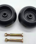 Heavy Duty Deck Rollers With Solid Shoulder Bolts And Lock Nuts For Zero Turn Mowers And Riding Tractors Ultra Smooth Gliding Wheel Repair Kit For Yard Hustlers Everywhere - two black rollers with bolts.