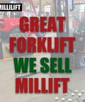 Built Like A Tank Job Site Ready Straight Up Heavy Duty Workhorse Sixty Inch Forged Pallet Fork Blades 4400 Lb Capacity ITA Class II Hook Style Replacement Forks For Forklifts Skid Steers And Tractor Loaders Pair with forklifts in a warehouse.