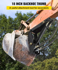 18 Inch Hydraulic Backhoe Thumb With Adjustable Length And Hydraulic Cylinder gripping concrete in forested construction site