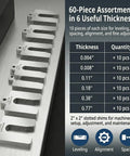 Stainless Steel Shim Kit Set For DIY Pros, 60 Slotted 2x2 Shims, 6 Thicknesses For Machine Leveling, Motor Alignment, And Equipment Adjustment