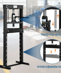 Tough As Nails 12 Ton Hydraulic Shop Press with heavy-duty springs and 8-hole adjustable height in garage setting.