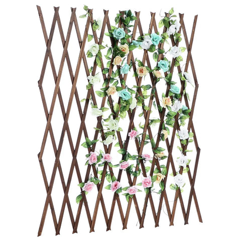 Expandable Wood Trellis For Outdoor Walls, Lattice Garden Panel For Climbing Vines And Plants with decorative roses.