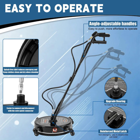 20 Inch Beefy Pro Grade Pressure Washer Surface Cleaner With 4 Wheels And Dual Handle, Up To 4500 PSI, adjustable handles