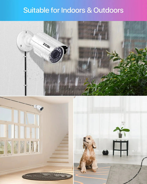 Security camera indoors and outdoors, using 4 Pack 100 Foot BNC Video Power Cables For CCTV Security Cameras And DVR Systems All In One Extension Wire With 4 BNC And RCA Connectors Includes 100 Cable Clips For Quick Clean Install