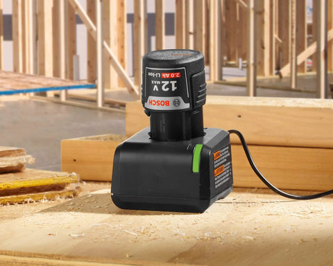 Fast 12V Max Lithium Ion Battery Charger With 80 20 Dual Mode Charging And LED Indicators Built For Quick Power Up Compatible With All 12V Max Lithium Ion Batteries Lightweight Compact Easy Plug In For Busy Pros in workshop setting
