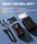 Cordless Tire Inflator Portable Air Pump Kit With Large Digital Display Fast 1 Minute Inflation 150 PSI LED Light 4 Plus Smart Modes For Car Motorcycle Bike And Ball Compact Mini Pump For Road Trips And Everyday Use with accessories set