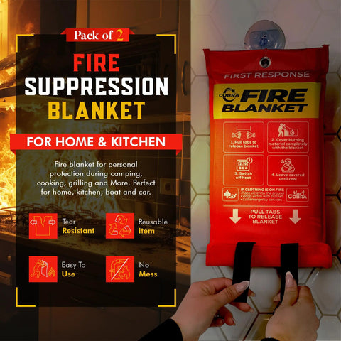 Fire Blanket 2 Pack For Home And Kitchen Emergency Fire Suppression 40x40 Heat Resistant Fiberglass Safety Blankets in pouch
