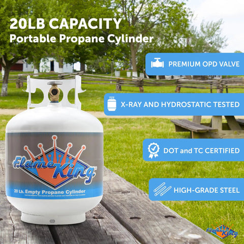 20 Pound Steel Propane Tank With Type 1 Overflow Protection Valve For Grills And BBQs DOT Approved Cylinder for outdoor grilling.