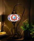 Turkish Mosaic Table Lamp With Built In LED Bulb Hand Cut Glass Mosaics Moroccan Gooseneck Design Tall 45 Cm Lit Accent Light For Living Room Handmade In Turkey