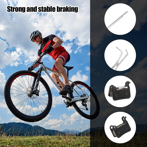 Cyclist descending hill with 8 Pairs Resin Semi Metal Bicycle Disc Brake Pads Replacement For Shimano Deore XT XTR LX