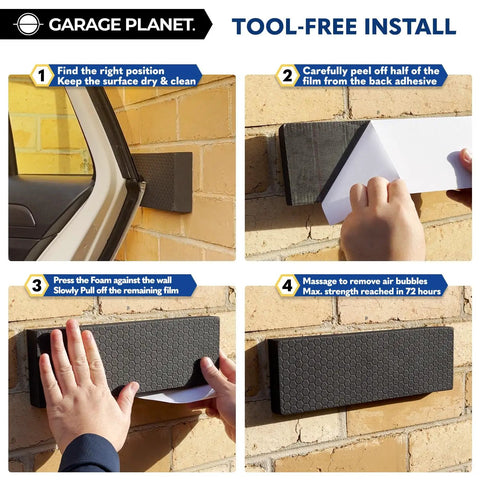 Installation steps for WP01 Garage Wall Protector For Cars And SUVs No Tools Needed Door Guard Shield Heavy Duty EVA Foam With Fiberglass Backing Waterproof And Scratch Resistant White 2 Pack Designed In Australia on brick wall.