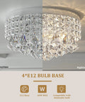 Four Light Crystal Chandelier With Modern Drum Ceiling Light Fixture And Raindrop Flush Mount Round Metal Shade In Chrome Finish