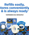 Legit Wall Safe Tape With Smooth Hold Go To Removable Rolls For Hanging Frames And Wall Decor Easy Peasy Peel And Stick Zero Damage Promise two clear rolls and a box on a patterned background.