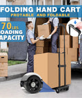 Folding Hand Truck Dolly With Wheels Lightweight Collapsible Cart Portable Luggage Cart For Airport Travel with 70 lb capacity