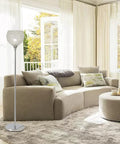 Lit Silver Spherical Crystal Floor Lamp With Elegant Bead Shade Tall Chrome Pole Standing Light in modern living room