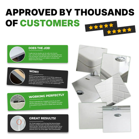 Image showing customer reviews and results of Bathtub And Surface Repair Kit For Chips And Cracks On Bathtubs Tile Ceramic Porcelain And Fiberglass DIY Fix With 8g Repair Material Easy Process And Quick Pro Level Results.