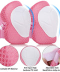 Kid Friendly 7 Piece Protective Gear Set With Adjustable Helmet Knee Pads Elbow Pads And Wrist Guards For Outdoor Sports Like Cycling Skateboarding Roller Skating And Scooter Pink For Ages 3 To 10, showing details of pink knee pads with PVC shell and adjustable straps.