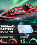 Epic 16 Inch Brushless RC Boat With 55 KPH Speed, Remote Control Fast Boat For Adults And Kids, 2000mAh Battery, Waterproof Hull