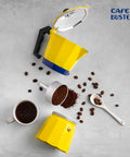 Bold Yellow Stovetop Moka Pot Espresso Maker 300 Ml Cup for Home Barista Quality Coffee Percolator Durable Aluminum with Heat Resistant Handle for Rich Cafe Style Espresso at Home