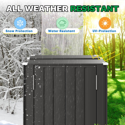 Rugged 28 Cu Ft Outdoor Storage Cabinet With Adjustable Shelves And Locking Door, shown with all-weather resistant features.
