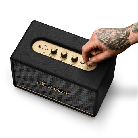 Acton III Bluetooth Home Speaker Delivers Room Filling Sound With Easy Pair And Play, rich warm tones, sleek black design, hand adjusting