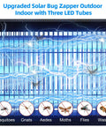 Close-up of Solar Bug Zapper Outdoor Waterproof With 4500V Grid, 3 LED Tubes, showing electric grid zapping mosquitoes and insects