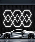 Hexagon Garage Light 30 Pack Ultra Bright LED Hex Lights 34100 Lumens 6500K Natural White installed in garage