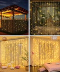 Solar Curtain Lights 300 LED Fairy String Lights With USB and Solar Dual Power for indoor outdoor use on gazebo and bedroom.