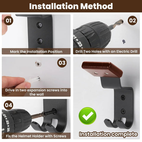 Installation guide for Heavy Duty Helmet Wall Mount And Gear Organizer Rack Built From Solid Wood And Steel 2 Sturdy Hooks