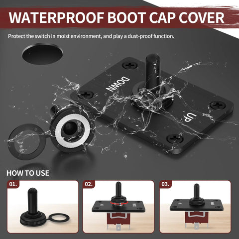 Momentary 3 Position Toggle Switch 12V DC 30A SPDT Waterproof with up down panel, black weatherproof cover shown