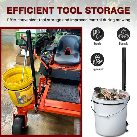 Bucket Bracket For ZeroTurn Mower Handle Upgrade For Quick Tool Transport And Yard Cleanup Haul Mulch Debris And Plants In A 5 Gallon Bucket Black Heavy Duty Yet Lightweight.