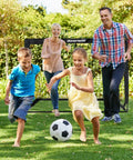Family playing with Two Pack 4x3ft Pop Up Kids Soccer Goals For Backyard Portable Soccer Nets Includes Ball Ladder Cones And Targets
