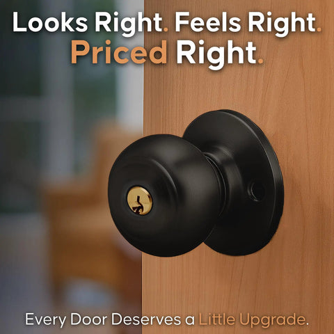 Matte Black Keyed Entry Door Knob Set With Lock And Privacy Turn Button For Interior And Exterior Doors installed on wood door