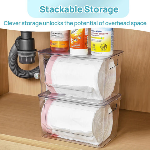 No Fuss Stackable Trash Bag Dispenser 2 Pack Clear Plastic Garbage Holder With Secure Locking Lid And Non Slip Base For Quick One Handed Swaps And Tidy Everyday Countertops