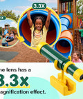 Kid Friendly Green And Yellow Telescope Playset With 360 Degree Spin Magnification, Plastic Telescope Attachment For Treehouse Playground And Outdoor Playhouse, Gift For Little Explorers mounted on playground