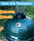 Backyard BBQ Thermometer Gauge For Charcoal Grill And Pit Smoker With Fahrenheit Dial Color Coded Zones on green domed grill