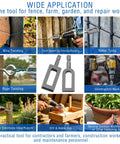 Heavy Duty Drill Powered Wire Twister With 1/4 Hex Shank For Fast Electric Fence Connections And Barbed Wire Binding, shown in various applications.