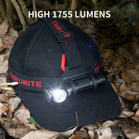 Long Throw Headlamp With 323 Meter Beam For Long Range Vision And 1755 Lumen Rechargeable LED on cap, outdoor setting