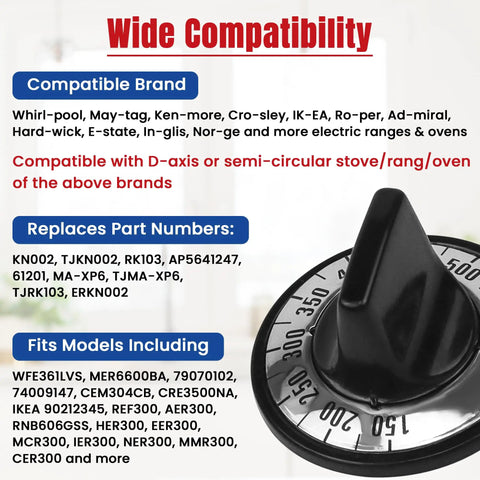 Electric Stove Knob Replacement Set For Whirlpool And More, 5 Pack ABS Burner Knobs With Adapters, Replaces TJKN002 And RK103, Fits D Shaft Stove Top Ovens And Ranges, No Fuss Install And Smooth Dial Rotation